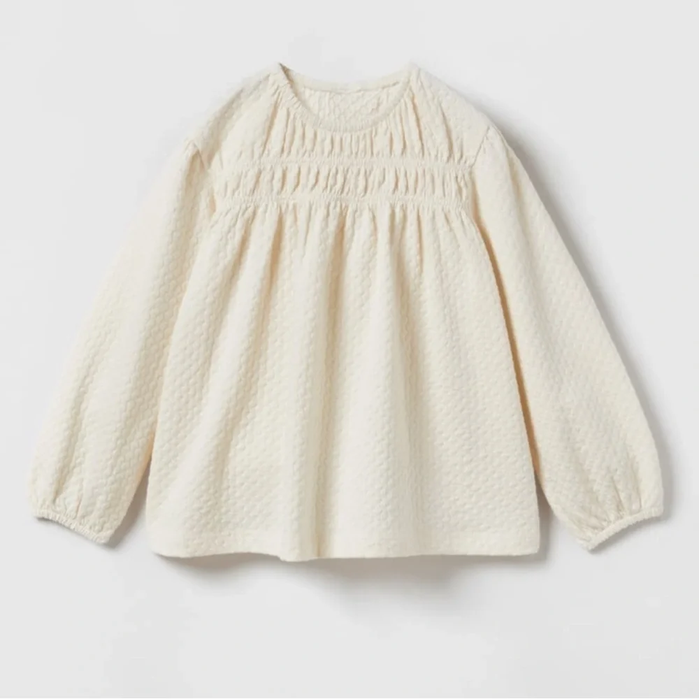 Zara Smocked Structured Blouse Top